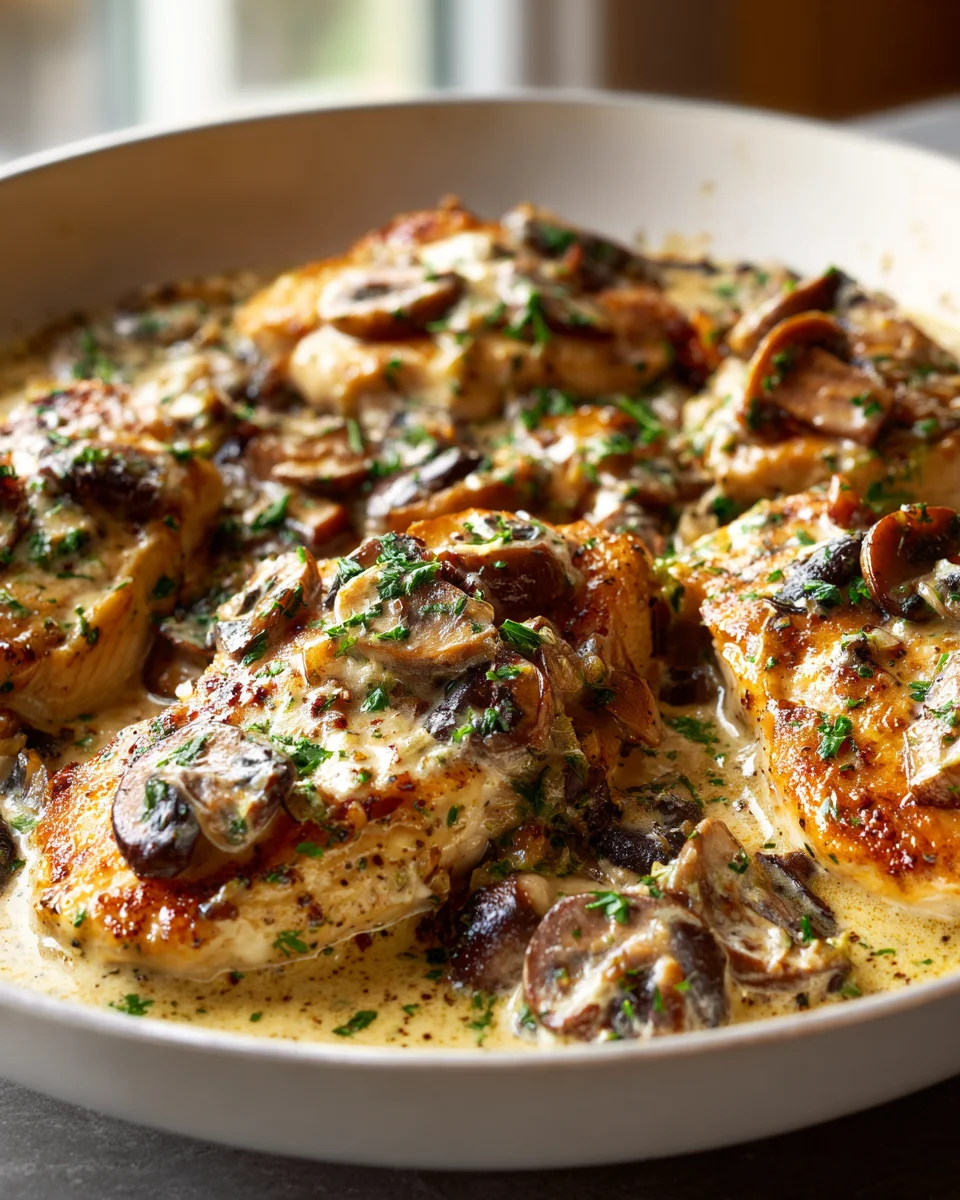 Poulet crémeux à la moutarde de Dijon et champignons en poêle