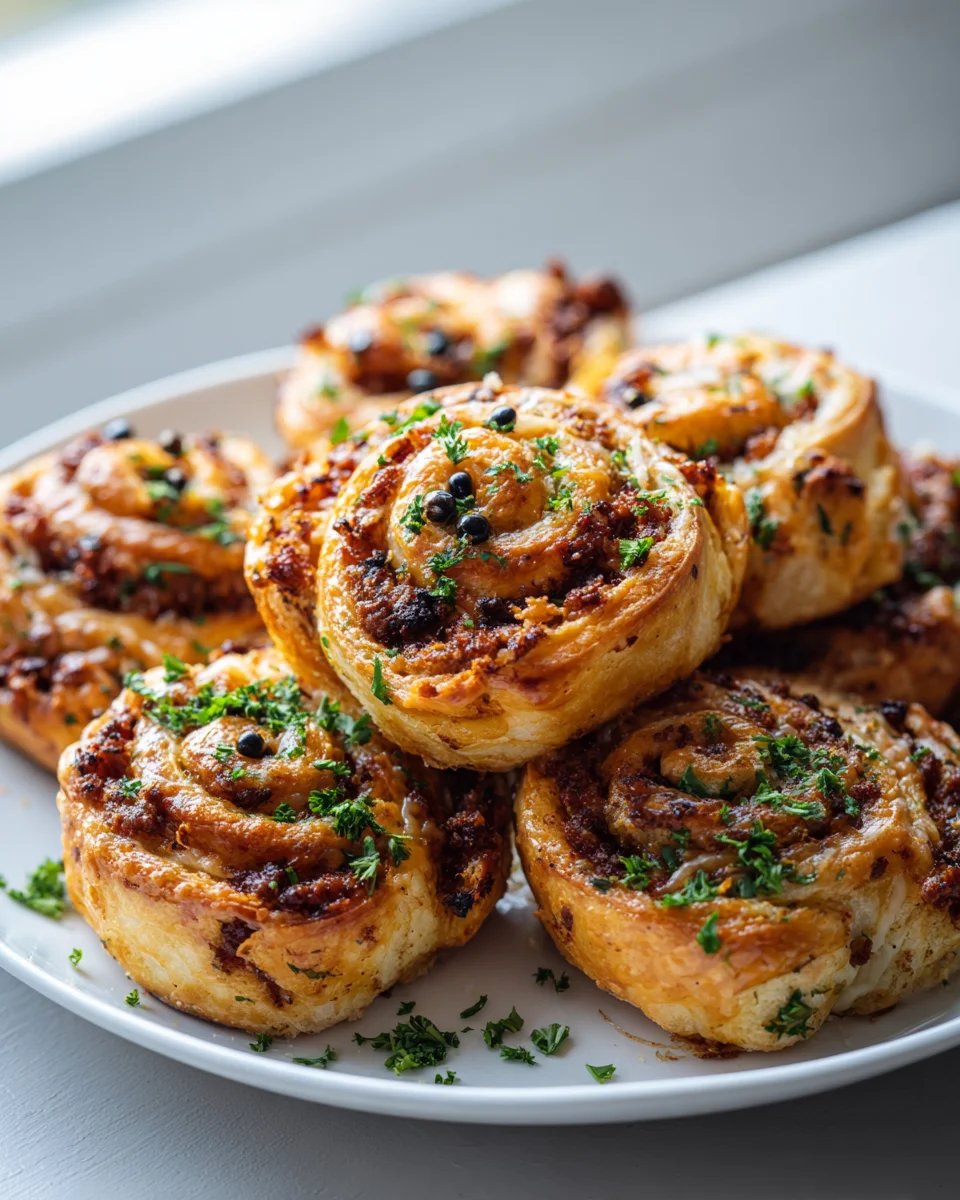 Biscuits roulés au bœuf, chorizo et emmental délicieux