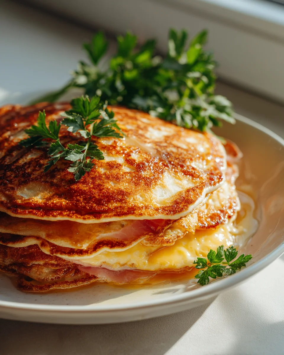 Pancakes salés bœuf fumé, fromage et bière sans alcool