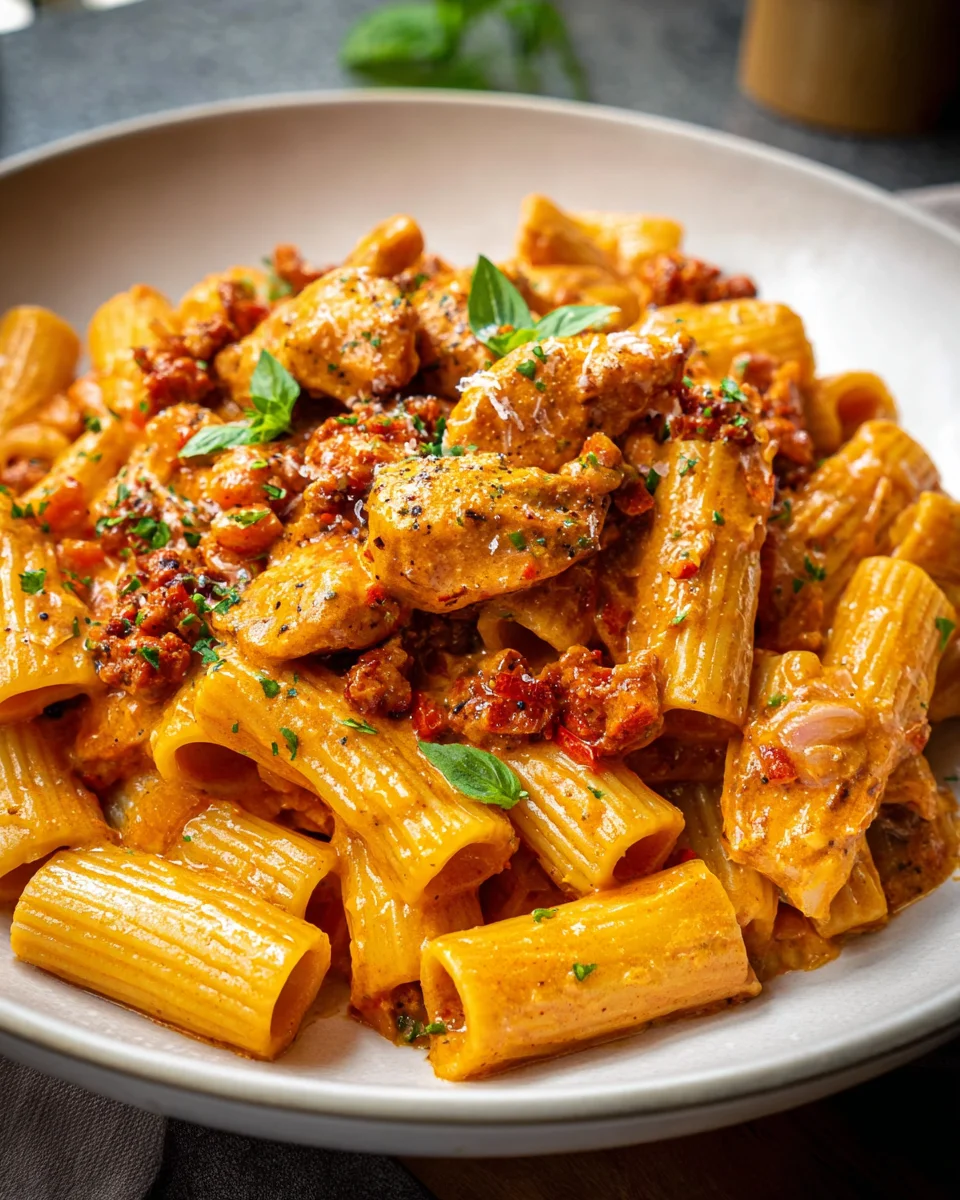 Pâtes crémeuses au poulet et chorizo