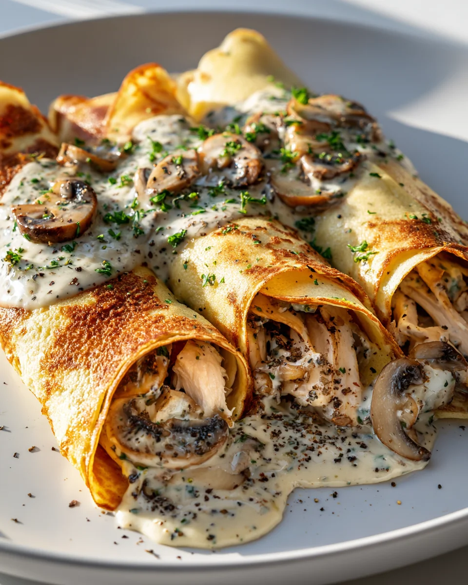 Crêpes Roulées au Poulet et Champignons