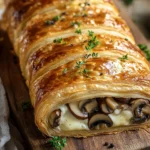 Feuilleté Roulé au Jambon, Champignons et Fromage