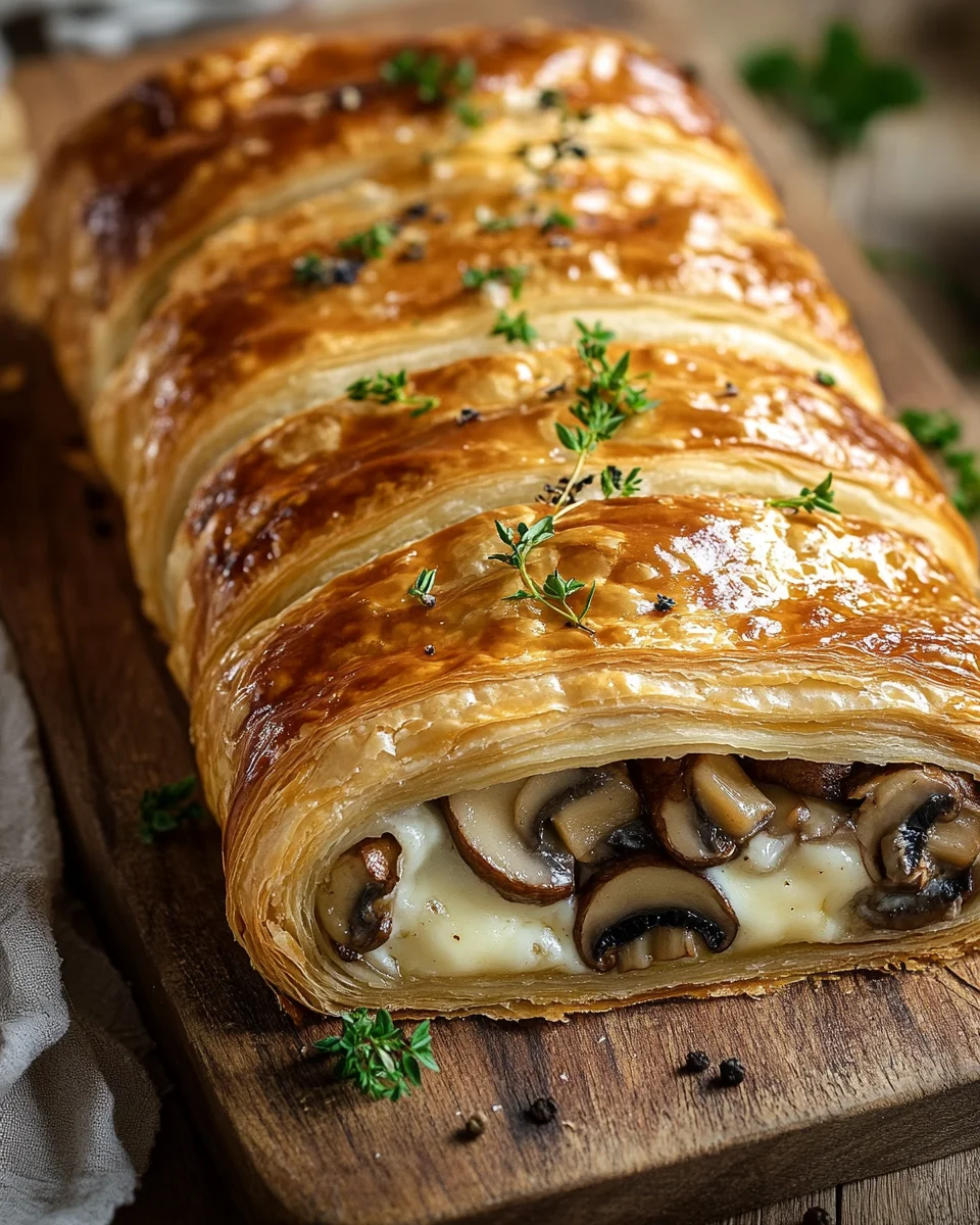 Feuilleté Roulé au Jambon, Champignons et Fromage