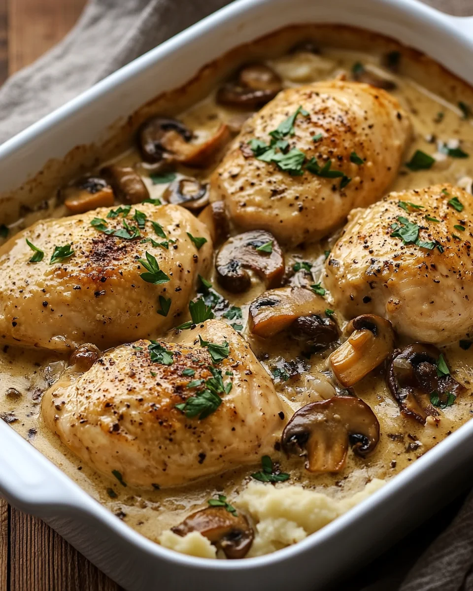 Poulet Crémeux aux Champignons au Four : Un Plat Familial Savoureux et Réconfortant