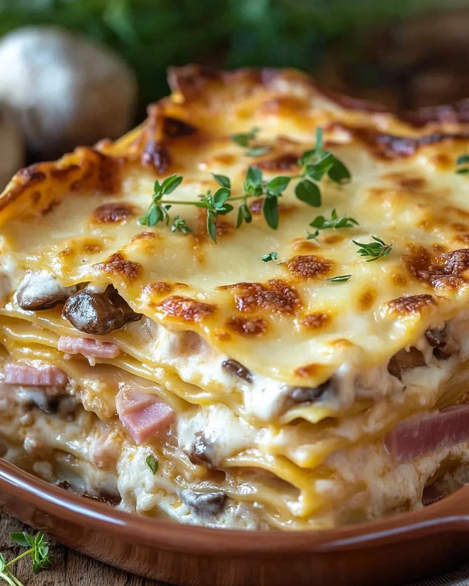 Lasagnes aux champignons jambon fromage