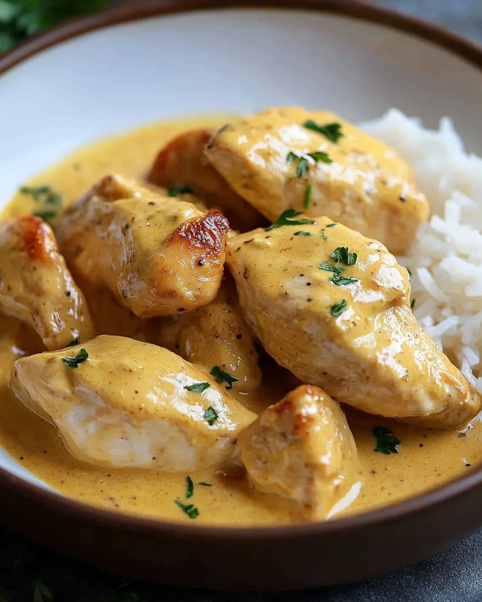 Émincé de poulet à la crème et moutarde