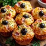Muffins Salés Façon Pizza au Jambon, Fromage et Olives