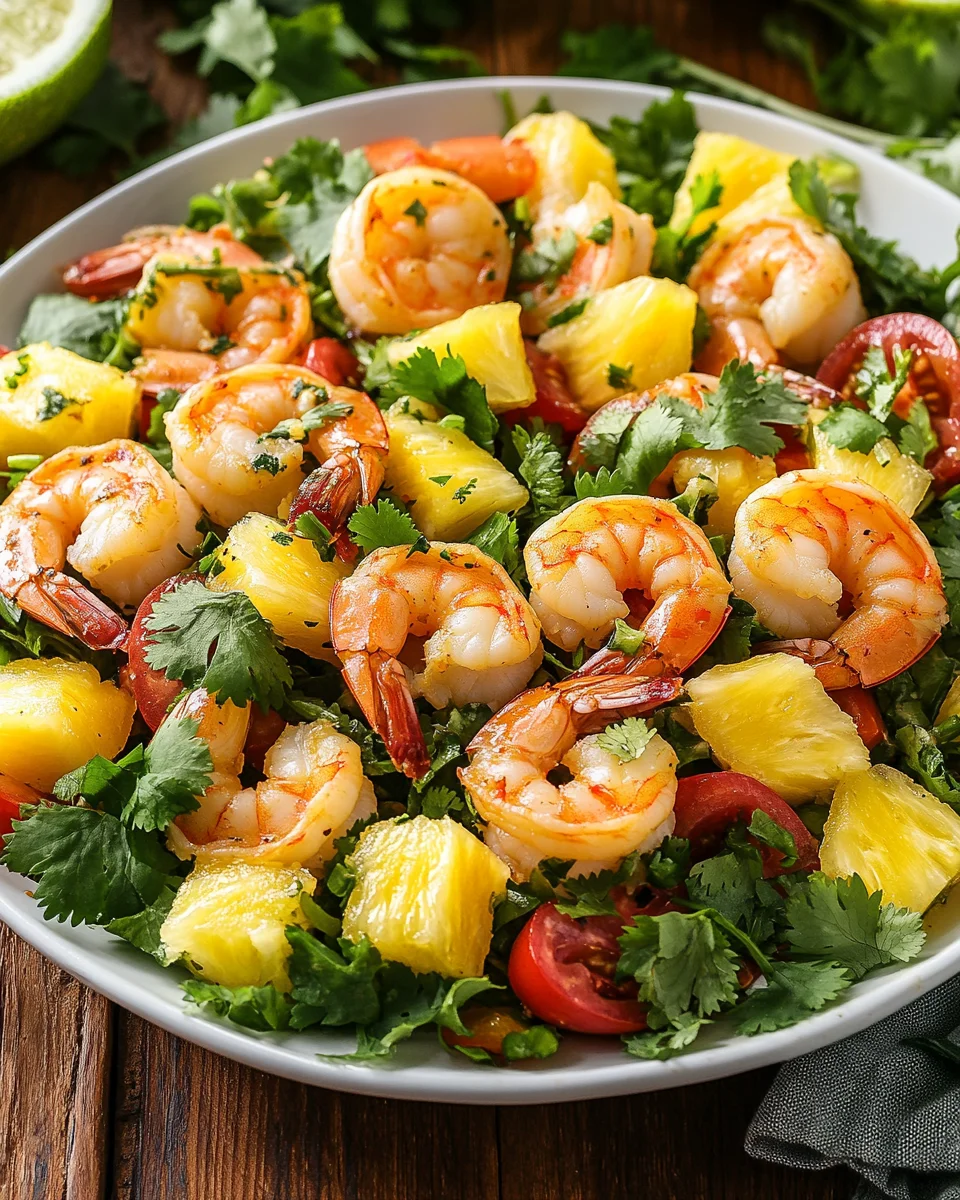 Salade Tropicale de Crevettes à l’Ananas et à la Coriandre