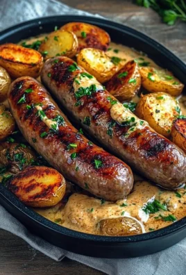 Saucisses Grillées à la Sauce Crémeuse et Pommes de Terre Rôties