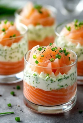 Verrines de Saumon Fumé, Mousse aux Herbes et Fromage Frais