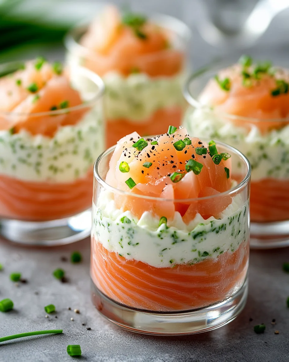 Verrines de Saumon Fumé, Mousse aux Herbes et Fromage Frais