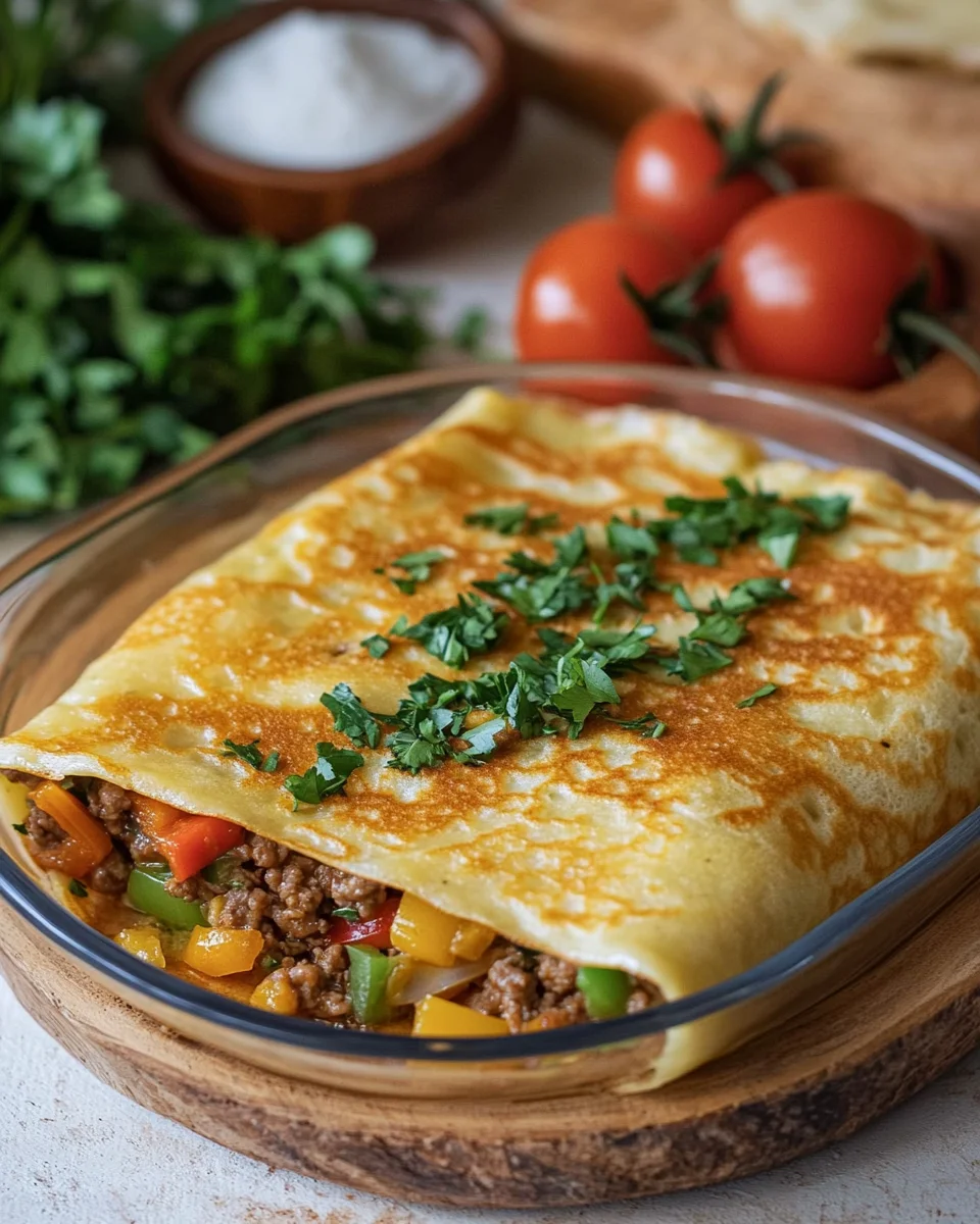 Crêpes farcies à la viande hachée et aux poivrons