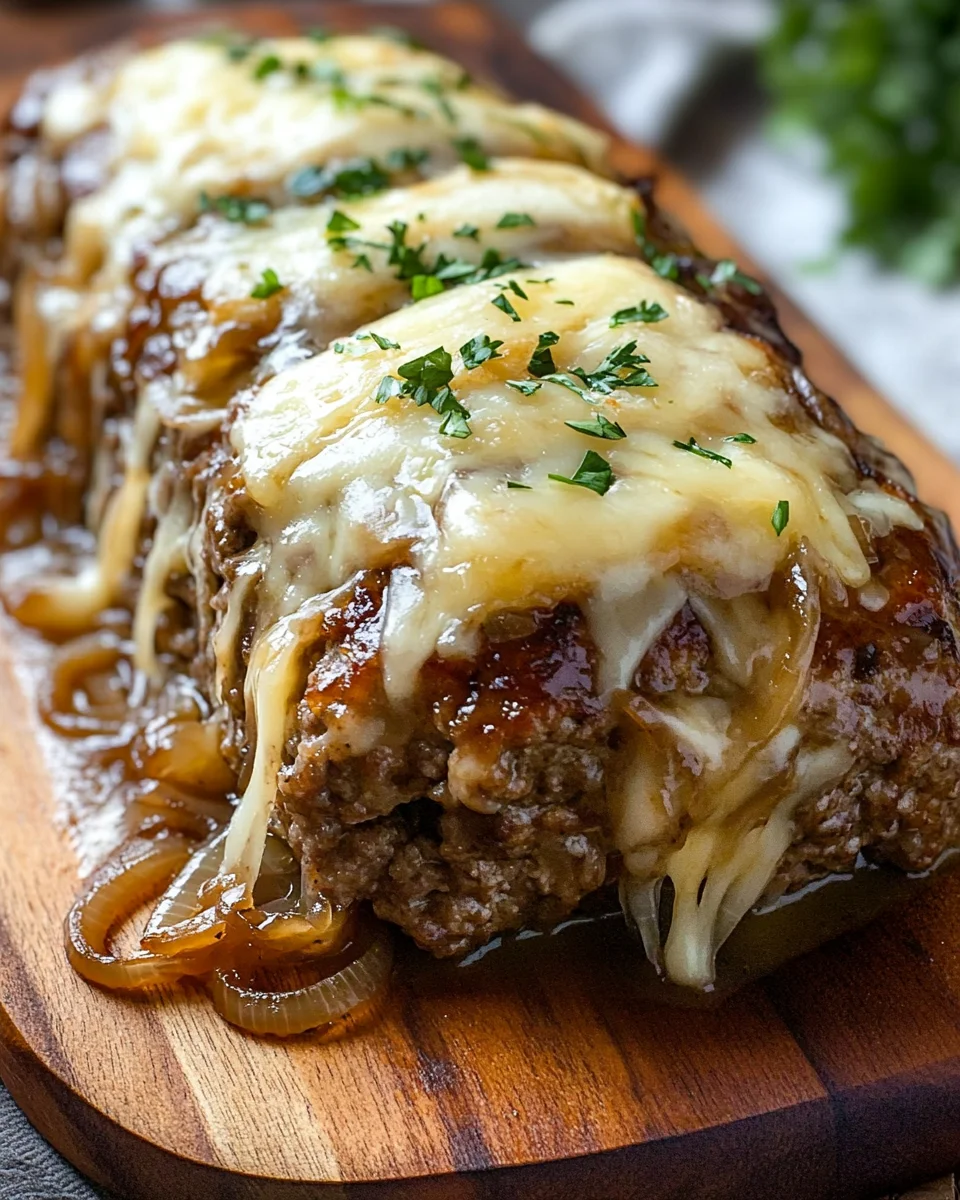 Crockpot French Onion Meatloaf with Melted Swiss Cheese