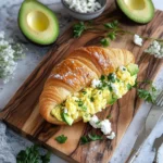 Croissants aux oeufs brouillés, chèvre et avocat