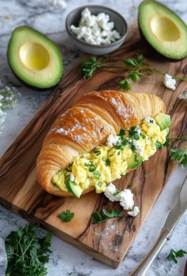Croissants aux oeufs brouillés, chèvre et avocat
