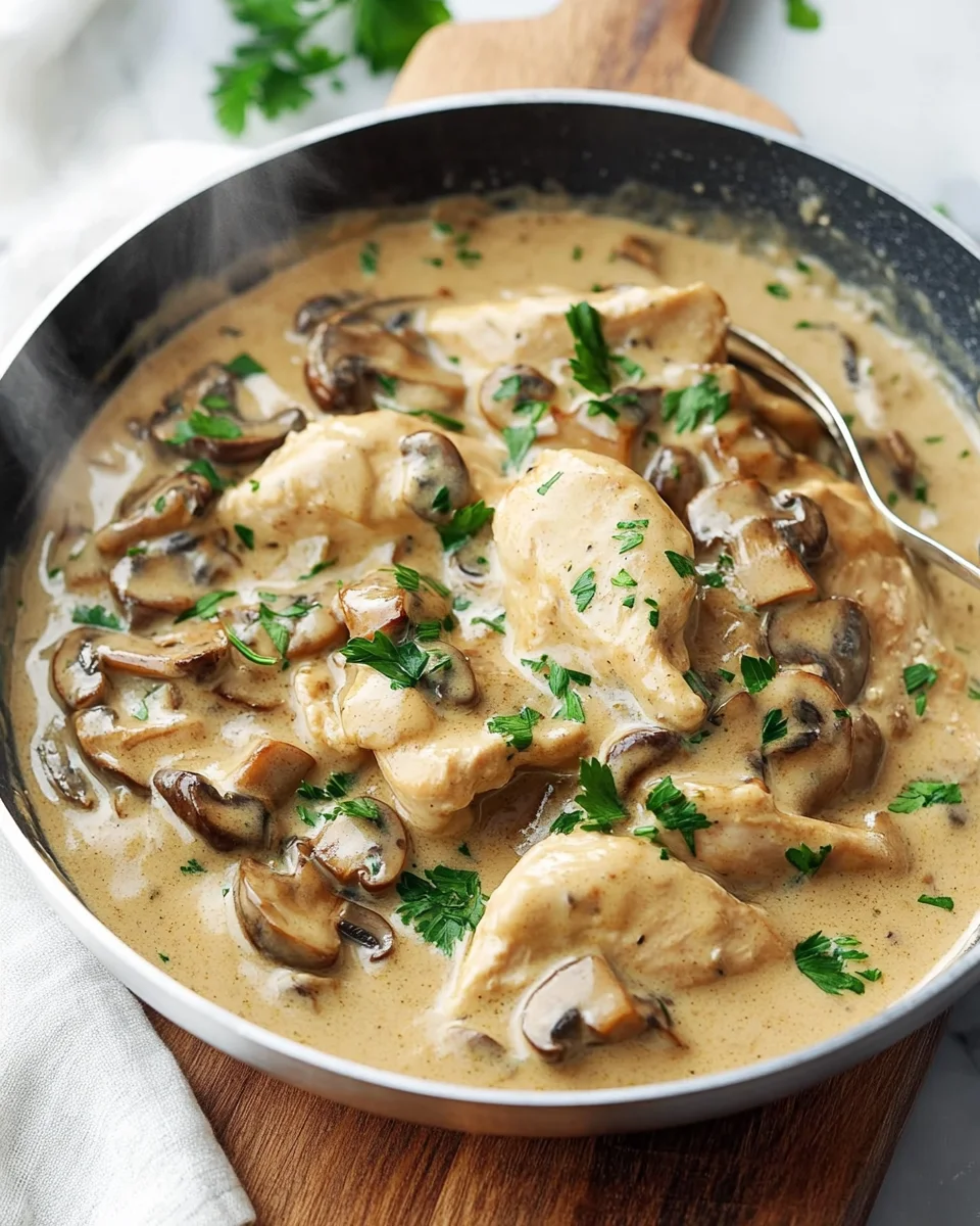 Emincé de poulet sauce crémeuse champignons
