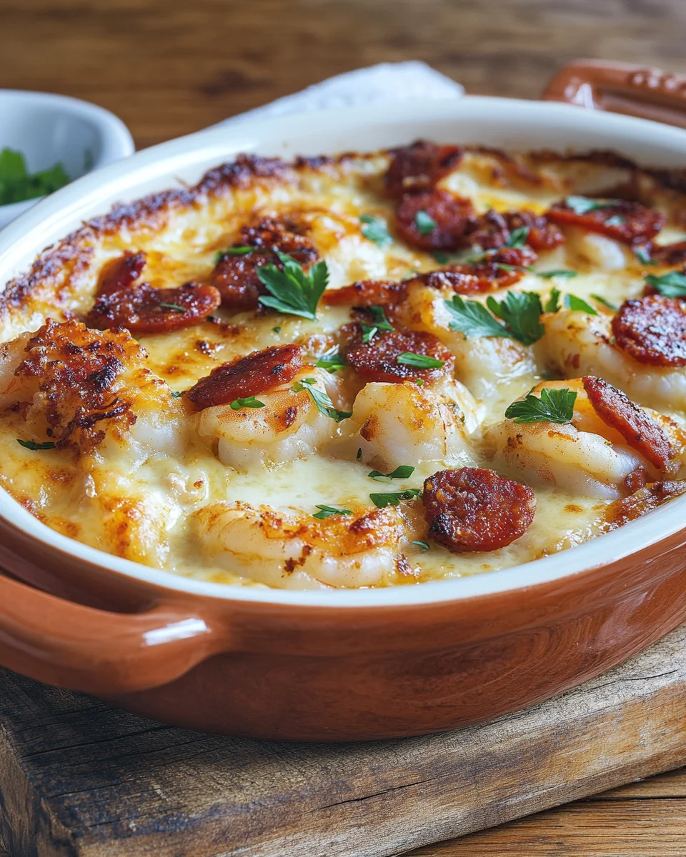 Gratin de crevettes au chorizo
