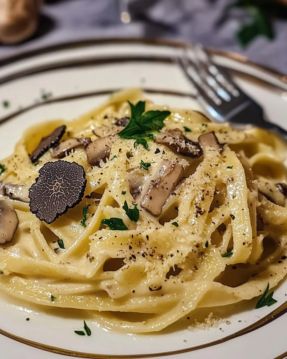 Pâtes aux truffes noires, champignons et parmesan