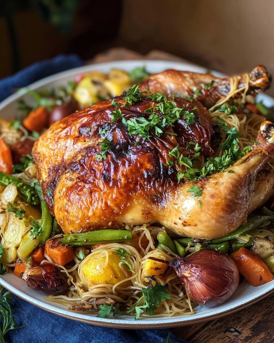 Poulet farci aux vermicelles et aux légumes
