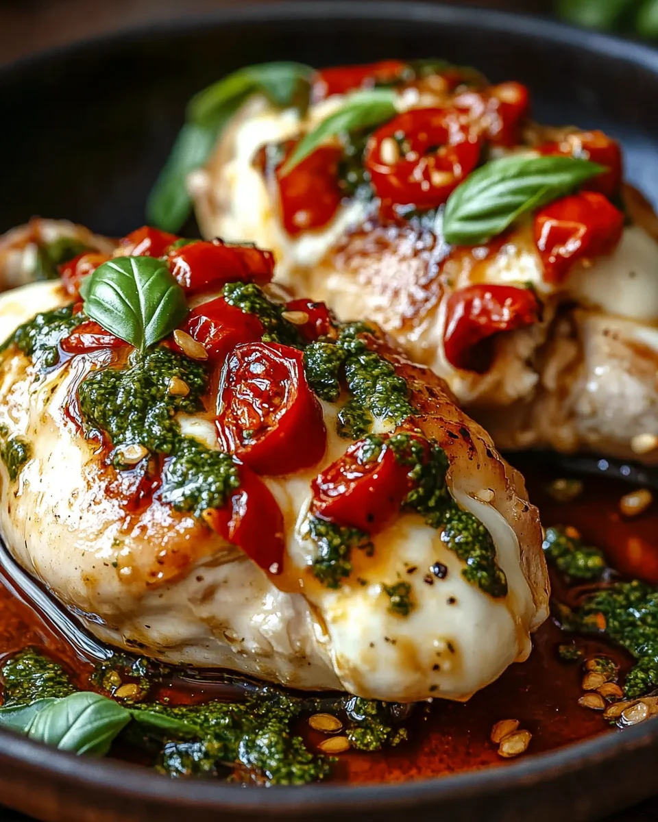 Poulet Farci à la Mozzarella et aux Poivrons Rouges Rôtis