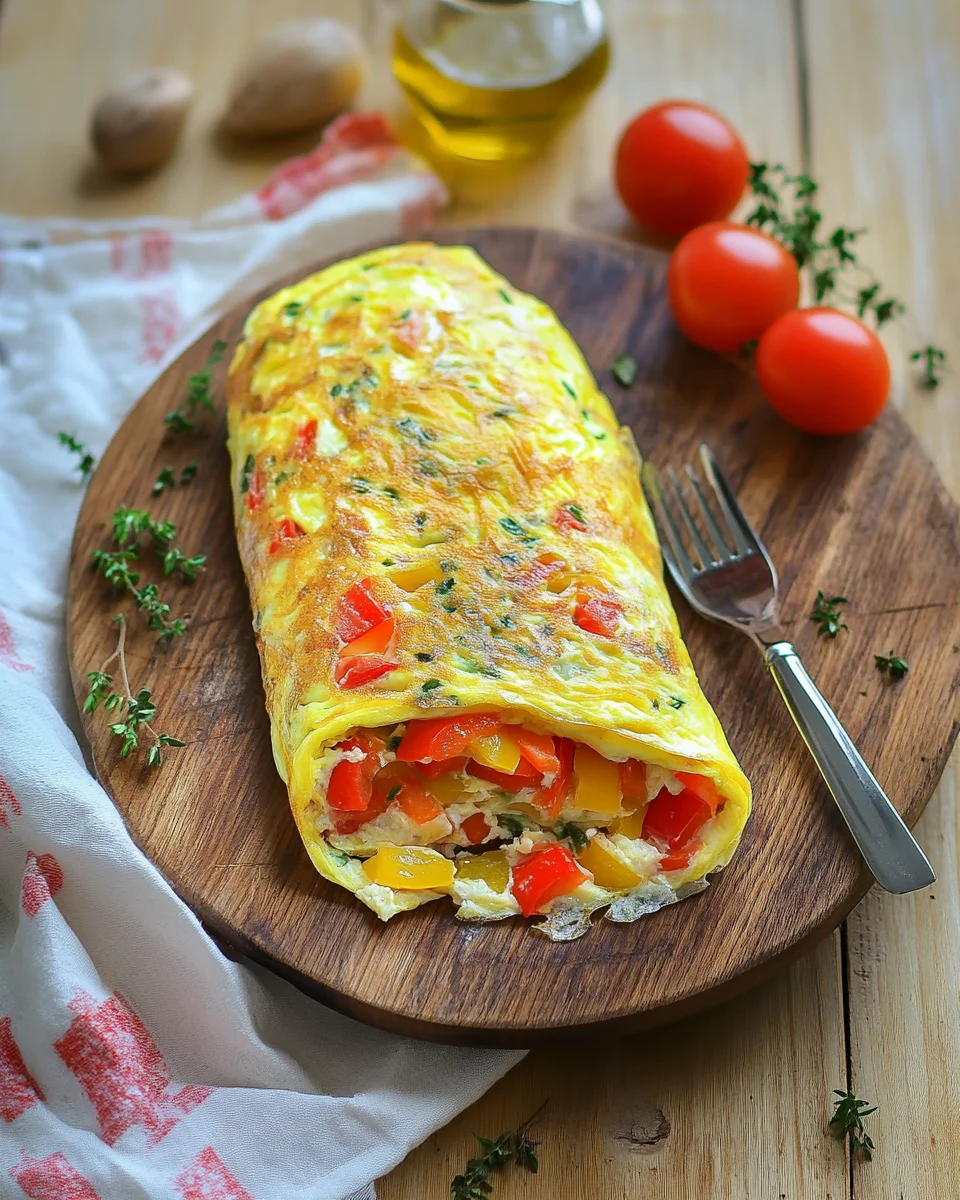 Roulé d’omelette aux poivrons