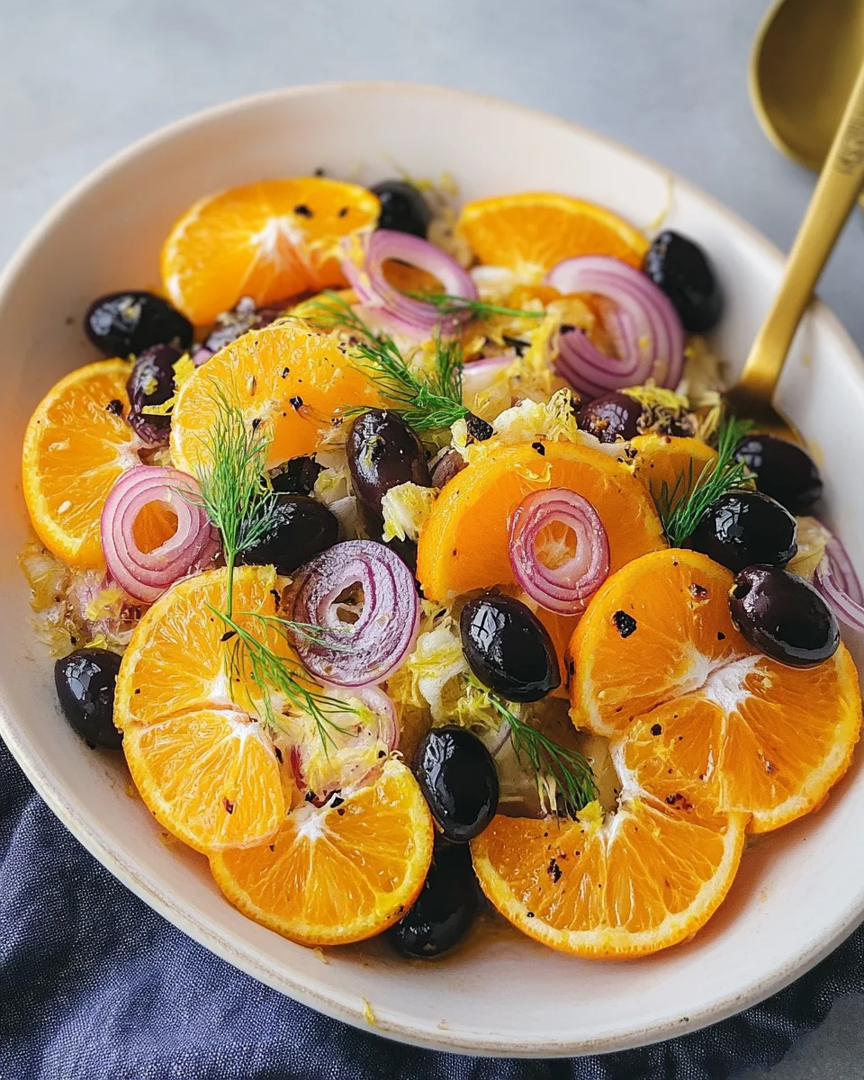 Salade d’orange au fenouil, olive et oignon
