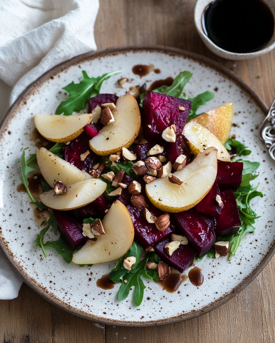 Salade de betteraves aux poires et aux noisettes