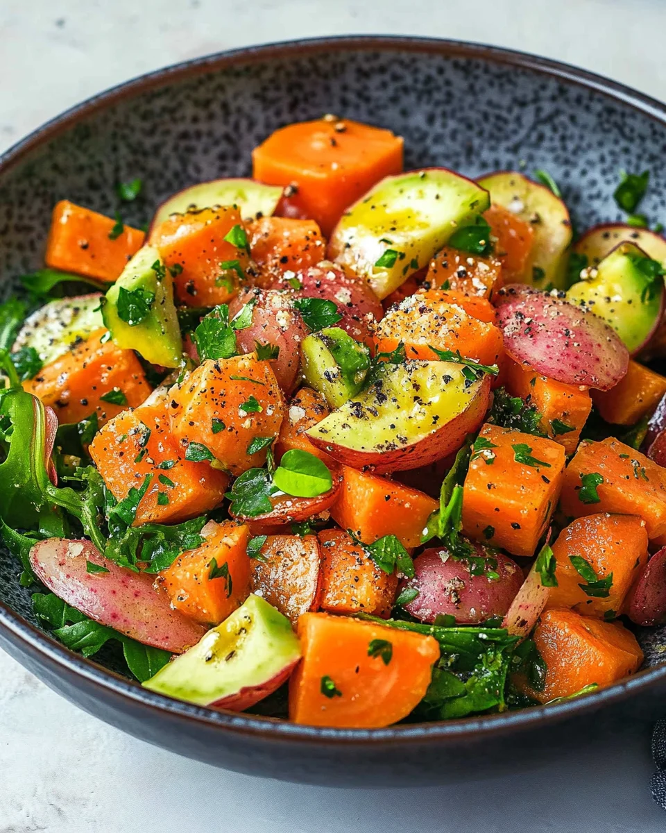 Salade de carottes cuites, betterave et avocat
