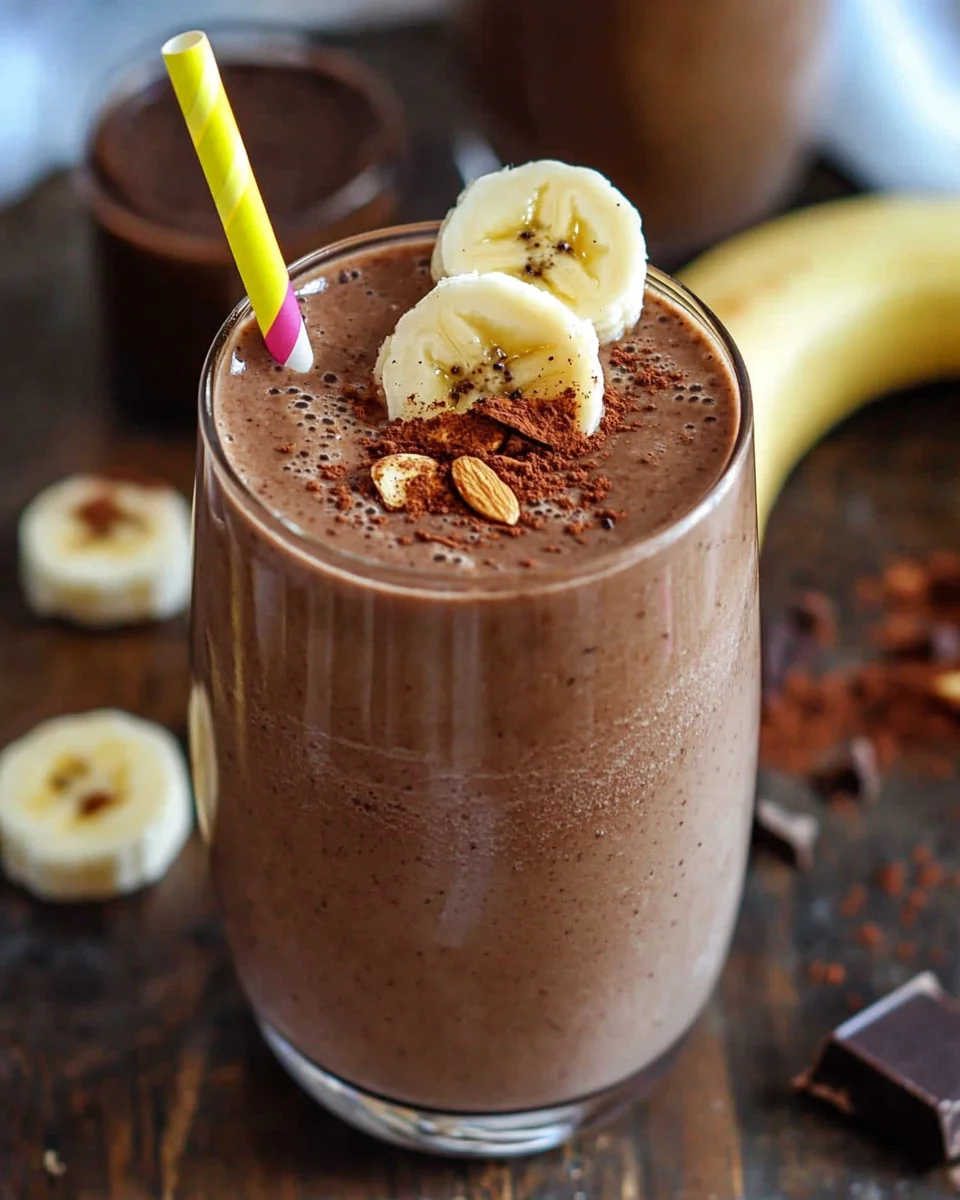 Smoothie banane, chocolat et purée d’amande