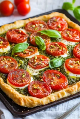 Tarte à la tomate, pesto de pistaches et mozzarella
